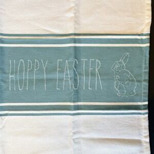 Hoppy Easter Bunny Rabbit Farmhouse Stripe Blue Kitchen Dish Tea Towel‎